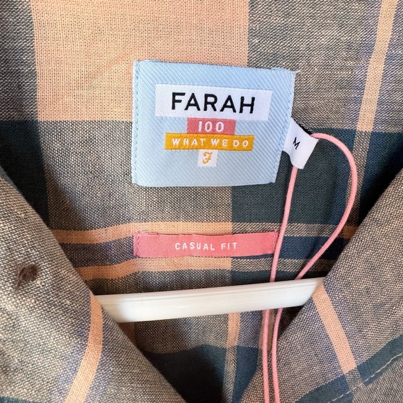 Farah Casual Fit Mens Short Sleeve Button Down MEDIUM Plaid UK NWT Lumberjack - Picture 4 of 6